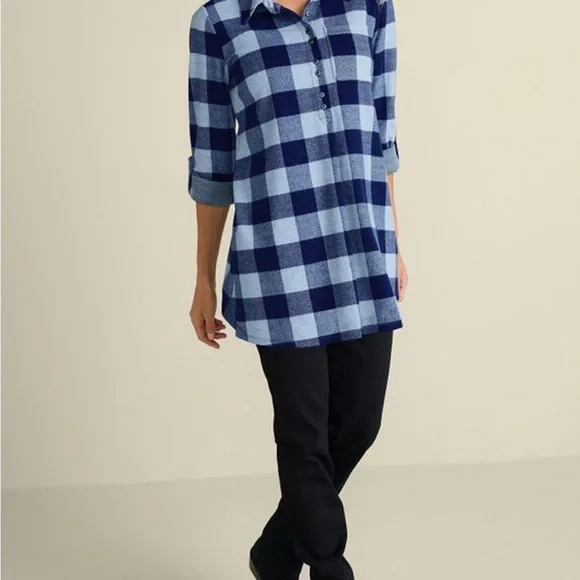 Soft Surroundings Navy and White Plaid Tunic - Picture 3 of 5